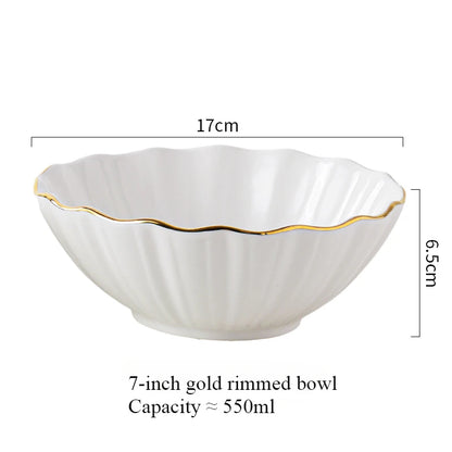 European high-end gold edged ceramic bowl, fruit salad bowl, household breakfast rice noodle bowl, hotel restaurant tableware