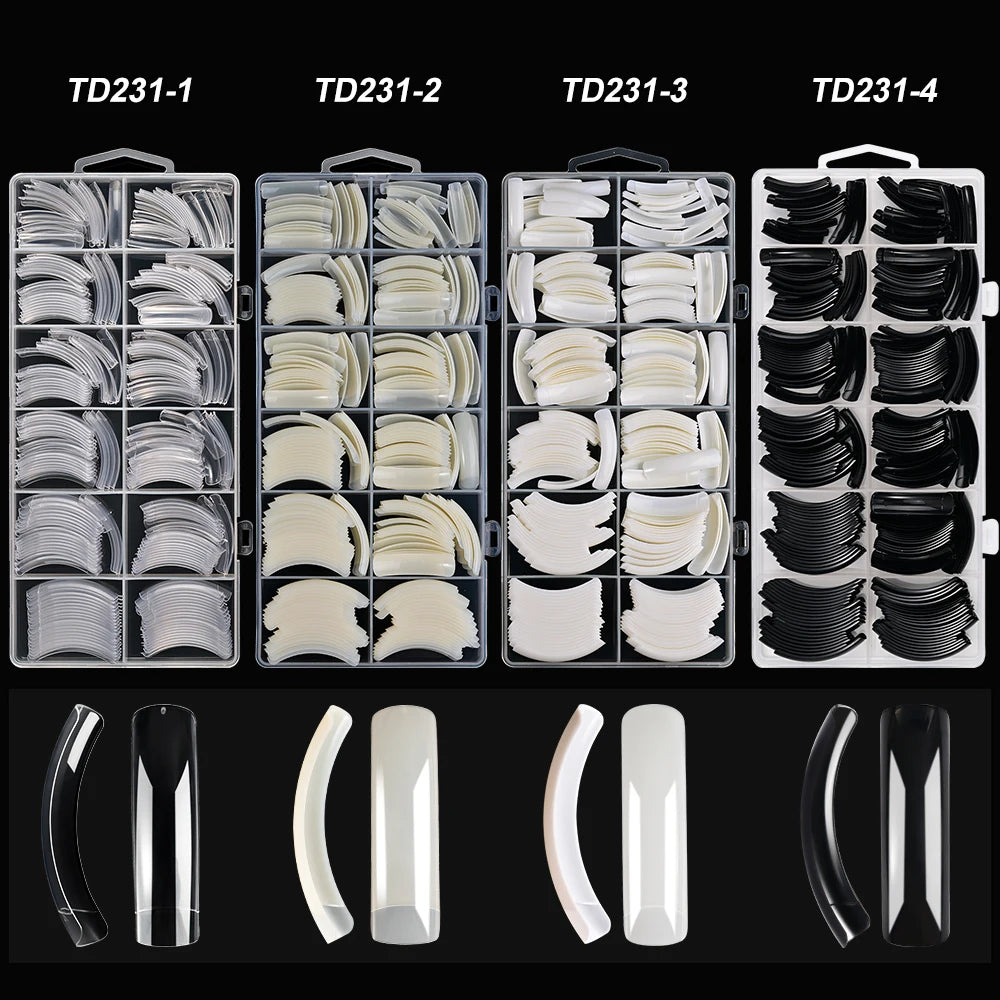 240Pcs/Box Extra Long Bend False Nails 12-Sizes Full Cover Press On Nail Clear/White/Black Building Extension Fake Fingertips *&.