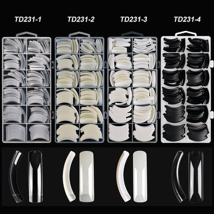 240Pcs/Box Extra Long Bend False Nails 12-Sizes Full Cover Press On Nail Clear/White/Black Building Extension Fake Fingertips *&.