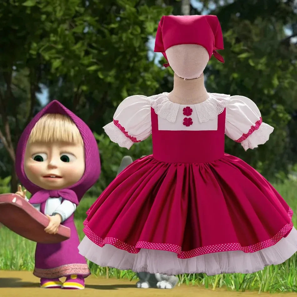 Mascha und Bär Lolita Mädchen Partykleid Barbie Pink Maid 1. Geburtstag Prinzessin Kleider für Kinder Spitze Weihnachtskostüme ASQ03.