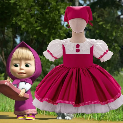 Mascha und Bär Lolita Mädchen Partykleid Barbie Pink Maid 1. Geburtstag Prinzessin Kleider für Kinder Spitze Weihnachtskostüme ASQ03.