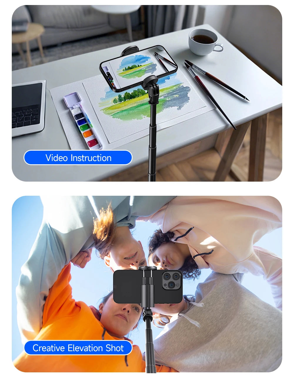 TT01 1770mm All-in-one Auto Pop Open Tripod Bluetooth Remote Tripod Bounce Selfie Stick Phone Holder for Vlog/Video