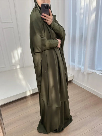 Autumn 2 Pcs Set Ramadan Eid Modest  Abaya Women Muslim Dress Hijab Kaftan Robe Femme Musulmane Islam Clothing Caftan Kebaya.