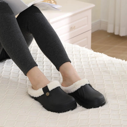 Eyriphy Classic Fur Lined Clogs For Women Waterproof Winter Fuzzy Slippers Mens Cotton Shoes For Indoor And Outdoor Rubber Soles.