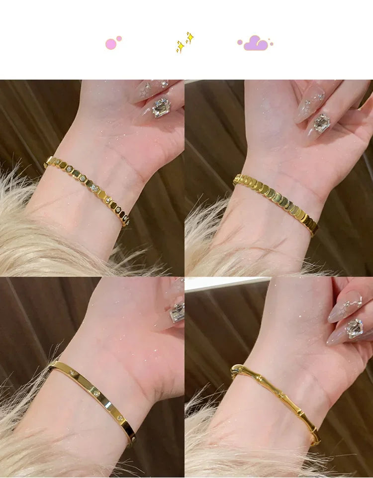 Titanium Steel Gold Silver Color Bangles for Women Girls Trend Waterproof Jewelry Luxury Sparkling Zircon Bracelet Bangle.