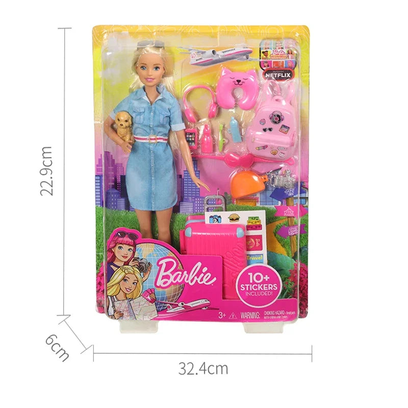 Original Travel Barbie Doll with Clothes Accessories Brinquedos Barbie Doll Toys for Children Juguete Baby Toys for Girls Boneca.