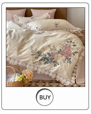Three-Dimensional Rose Flowers Lace Ruffles Princess Wedding Bedding Set Warm Milk Velvet Duvet Cover Bed Sheet Pillowcases 4Pcs