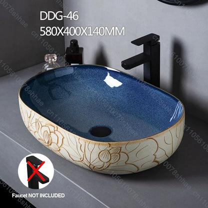 Retro Keramik Badezimmer Waschbecken Arbeitsplatte Waschbecken Künstlerische Eitelkeit Schüssel für Zuhause Keramik Gefäß Waschbecken Theke Waschschüssel Vintage