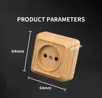 WESA Holz-Wandsteckdose, EU-Standard, Steckdose, Vintage-Imitation, Holzfarbe, Steckdose, flammhemmender Kunststoff.