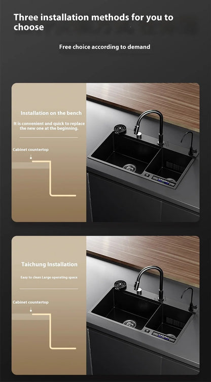 Water Catalyst Stainless Steel Kitchen Sink Multifunctional Smart Double slot Cleaning Ingredients Dishes Kitchen Sink