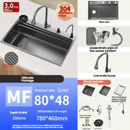 Stainless Steel Kitchen Sink Gray Household Large Single Slot Wash Vegetables and Dish Basin Multifunctional Dish Basin Sink