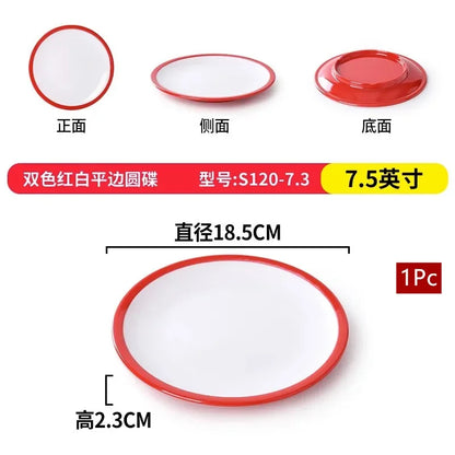 1Pc Commercial Melamine Tableware Household Plastic Dinner Plates Round Barbecue Salad Dishes Plate Kitchen Accessories