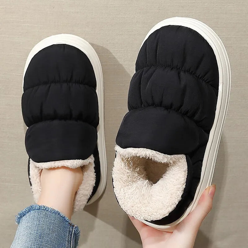 QYCKABY Plush Shoes For Women Mules Indoor Outside Winter Home Warm Fluffy Anti-skid Boots Fur Cotton Shoe Men Outdoors Sneakers.