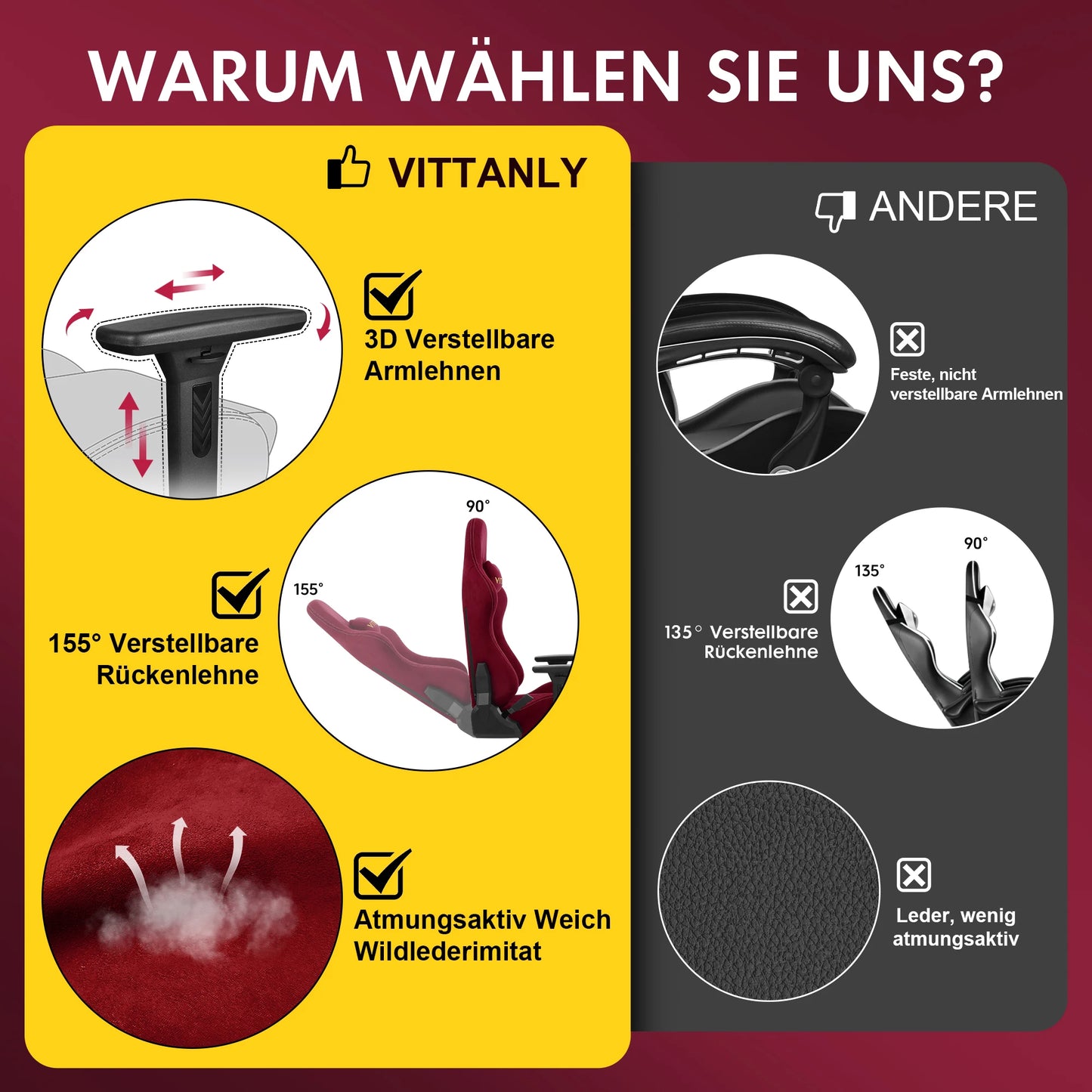 Gaming-Stuhl, luxuriöser, atmungsaktiver Bürostuhl aus Wildlederimitat, Spielstuhl, ergonomischer Gamer-Stuhl mit Fußstütze, Kopfstütze, Lendenpolster