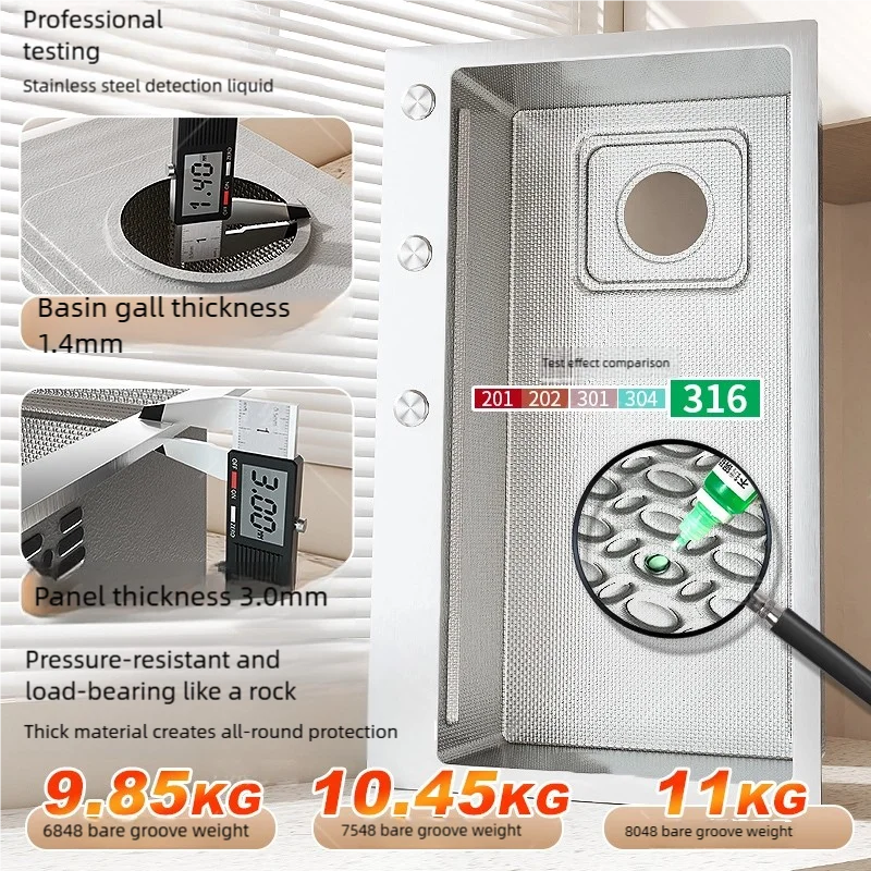 Kitchen Sink 316L Food Grade Stainless Steel Large Single Slot Wash Dish and Wash Vegetable Basin Homeuse Undercounter Bowl