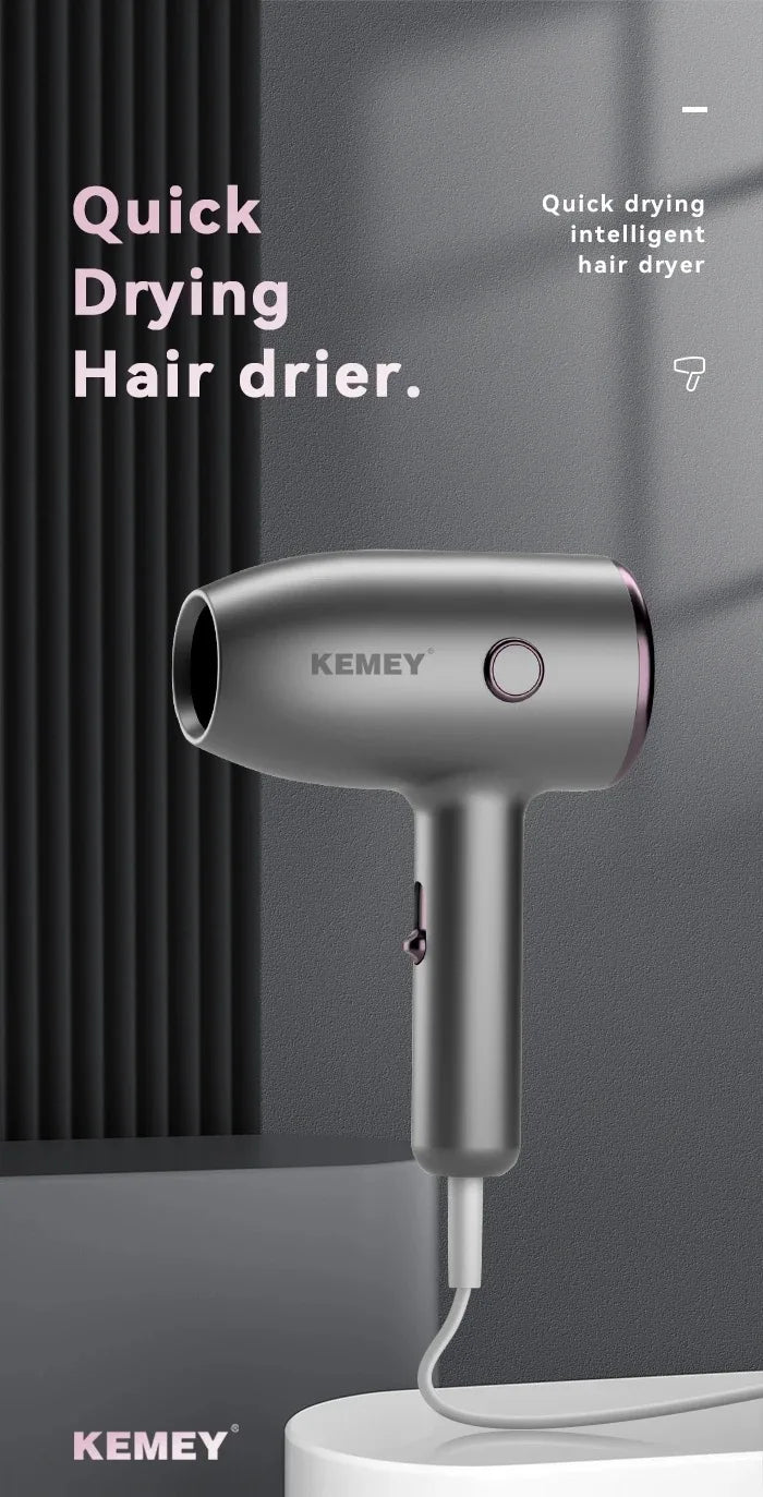Kemei Professional Travel Hair Dryer Lightweight Design Powerful Fast Drying Compact Blower Dryer Hair Styling Tool Hammer Shape