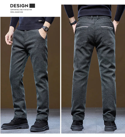 Men's Winter Velvet Casual Pants Thickened Warm Slim Fit Comfortable Solid Color Trousers Korean Fleece  Fashion Outdoor Jogging.