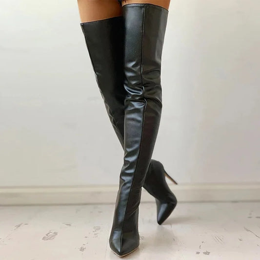 Women Over The Knee Boots Female Zip Sexy Black Long Boots Woman Thin Heel Ladies Pointed Toe Party Boots Women's Autumn Shoes88.