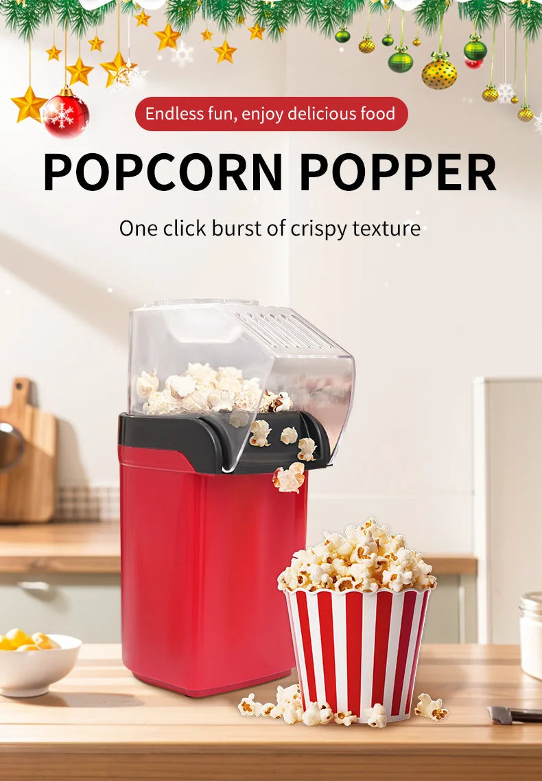 Electric Portable Popcorn Maker Fully Automatic Home Popcorn Popper Hot Air Popcorn Machine Healthy No Oil Mini Popcorn Maker.