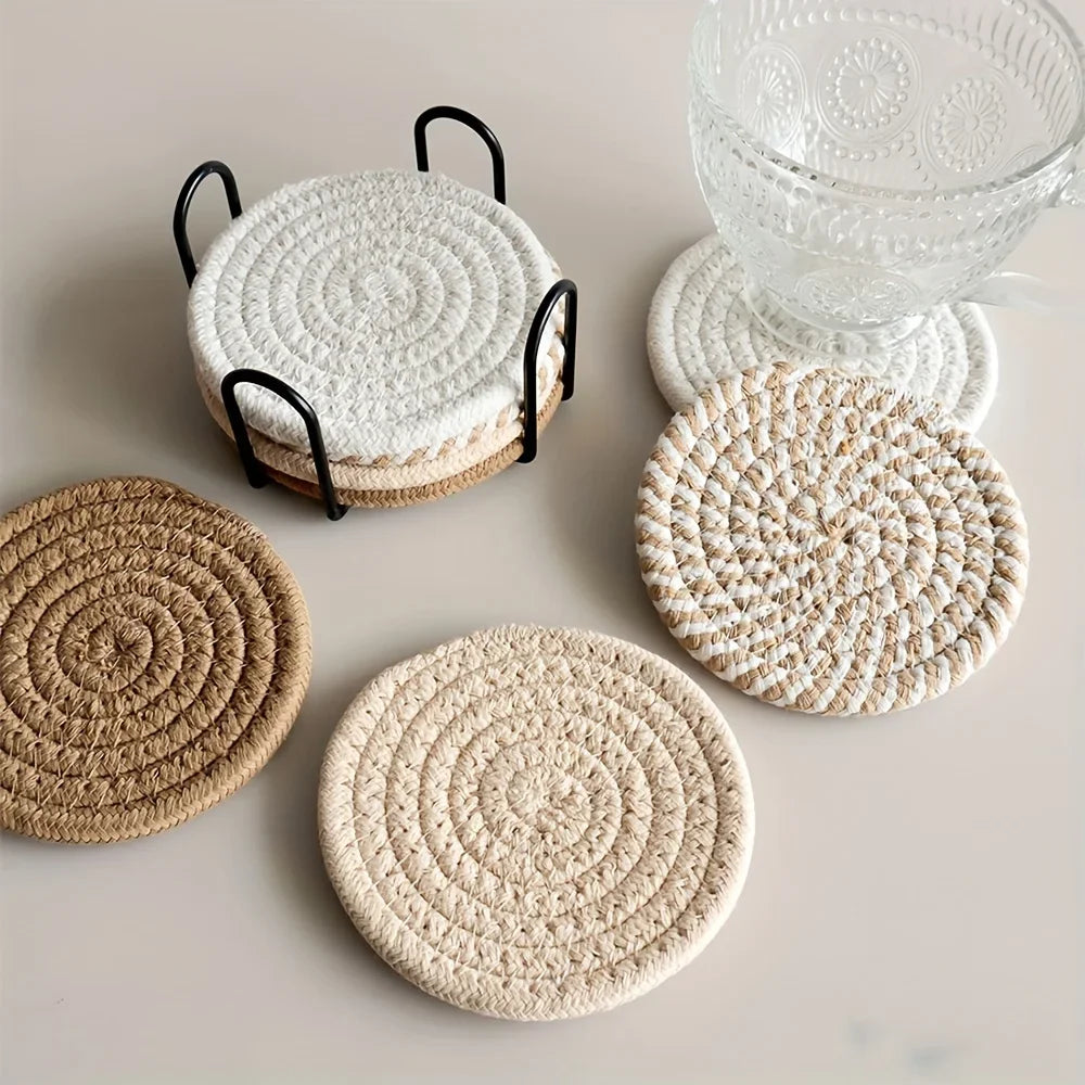 4pcs Absorbent Drink Coasters, Minimalist Cotton Fabric Coasters with Non-Woven Lining for Coffee Table Home Decor.