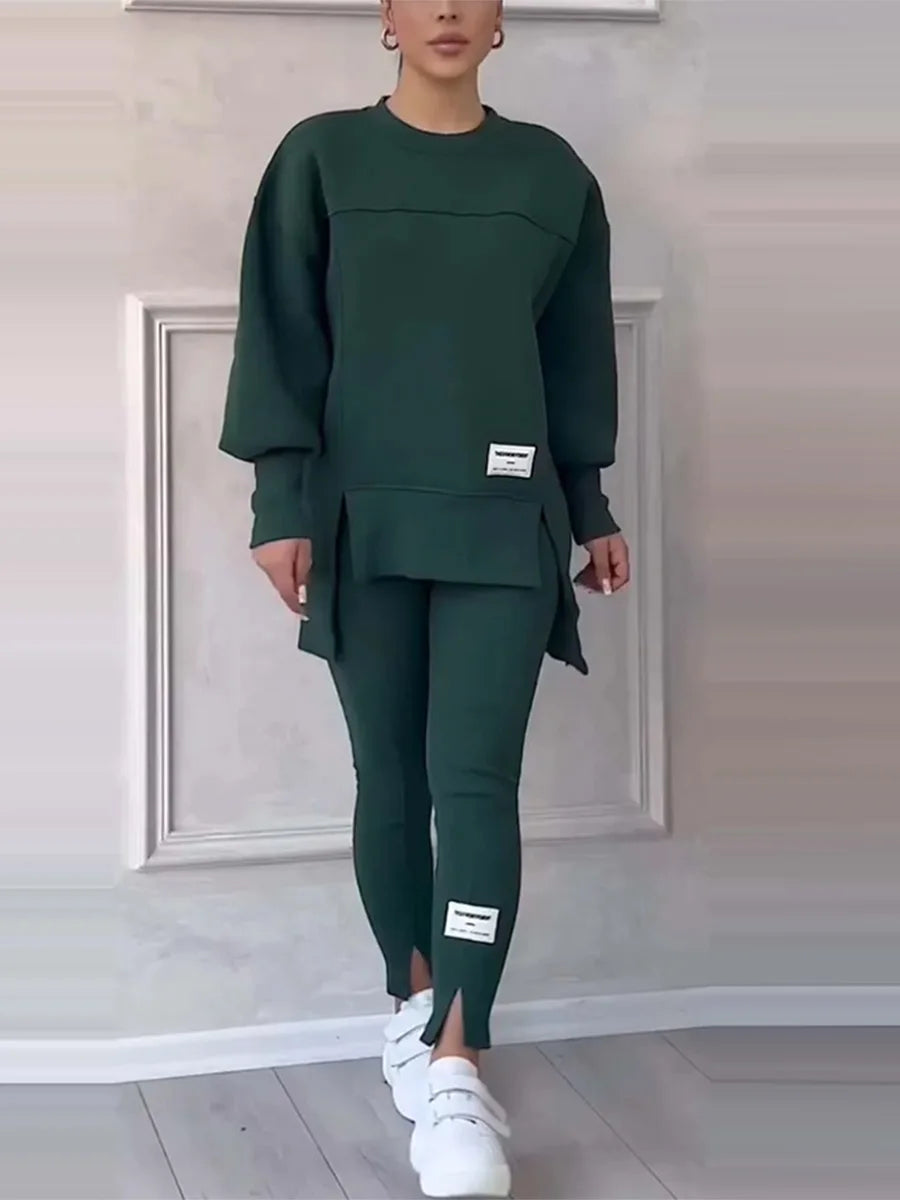 New Women's Fashion Casual Sweatshirt + Trousers Cover Autumn Winter O Neck Long-sleeved Hoodie Women's Suit Sports 2piece Set.