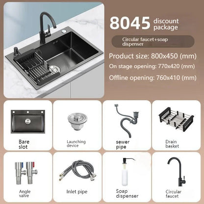 Stainless Steel Kitchen Sink Large Single Slot Undermount Basin Household Washbasin Multifunctional Sinks Apartment