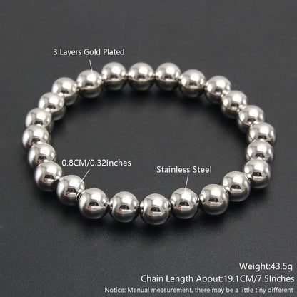 MHS.SUN Trend Stretch Stainless Steel Bracelets Gold Sliver Color 2MM 5MM 8MM Stacked Ball Beaded Bracelet For Women Men Jewelry