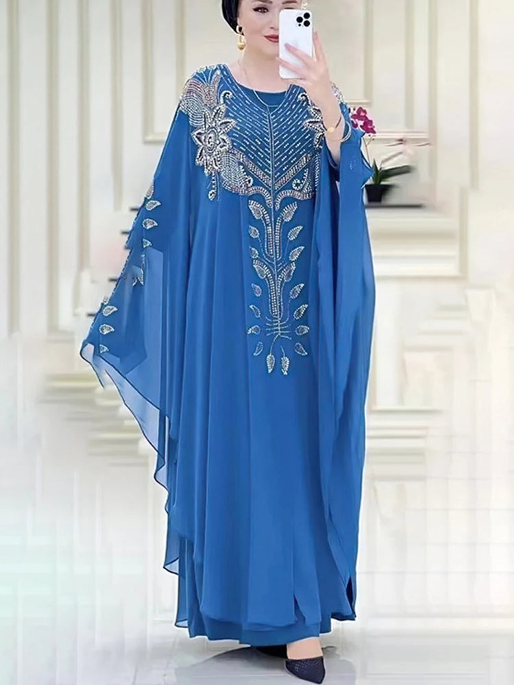 Chiffon Boubou Muslim Fashion Abaya 2-teiliges Set Dubai Türkei Maxikleid Musulman Ensembles Kaftan Marocain Islamische Kleidung