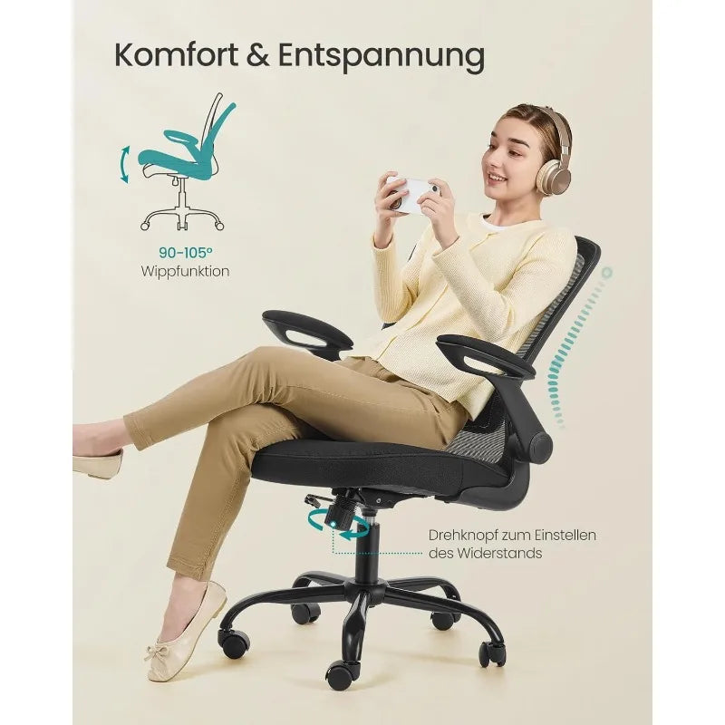 SONGMICS Bürostuhl, Schreibtischstuhl, Drehstuhl mit Netzspannung, ergonomisch, gepolsterte Lendenstütze, Wippfunktion