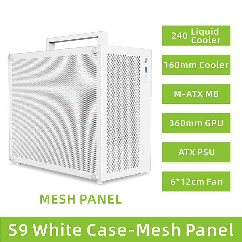 METALFISH S9 MATX Computer Case Gaming PC Chassis Support MATX/ITX/ATX PSU/240 Liquid Cooler/360mm GPU