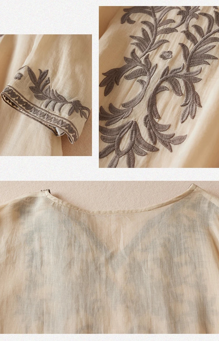 Vintage bedruckte Frauen kleider neue französische lose V-Ausschnitt Kleidung Kurzarm Sommer A-Linie Stickerei Empire Kleid.