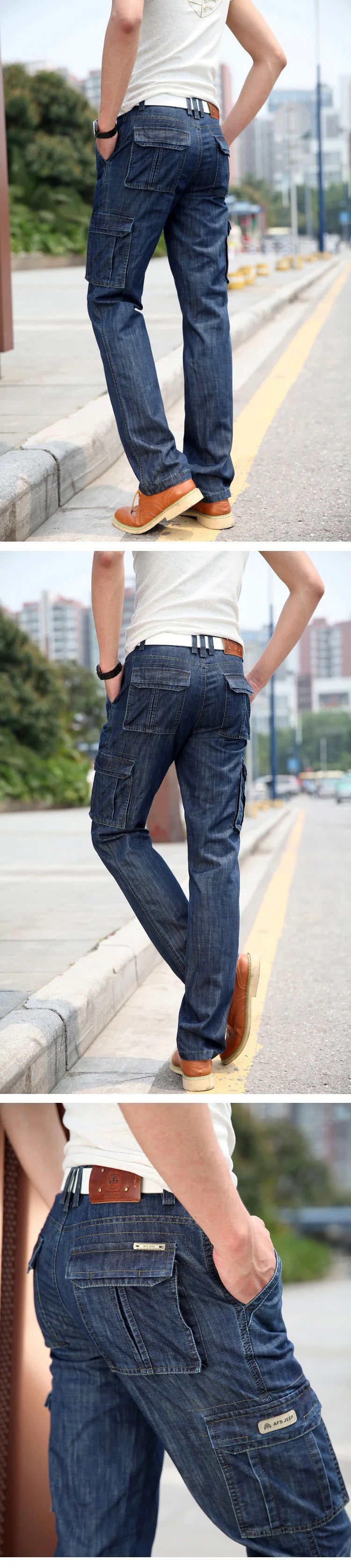 Hochwertige Herren jeans Multi Pocket Denim Cargo hose Übergroße Freizeit hose Herren bekleidung Lose Hose 29-44 a2f125