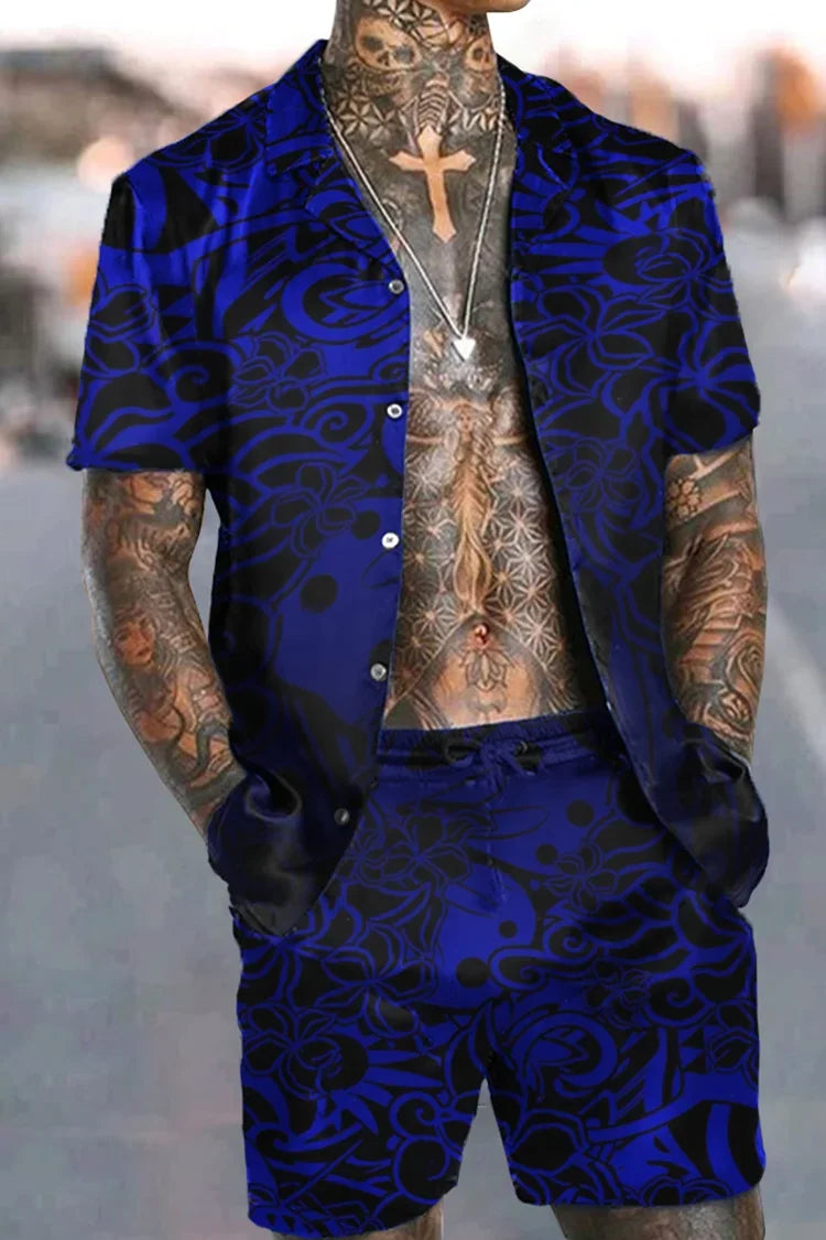 Fashion Men Sets Print Lapel 3D print Short Sleeve Casual Shirt Beach Shorts Oversized 2Pcs set Vacation Hawaiian Man Suits.