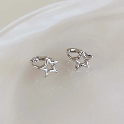 Y2K Style Hollow Pentagonal Stud Earrings for Women Personalize Star Asterism Round Ear Buckle Metal Accessories Fashion Jewelry.