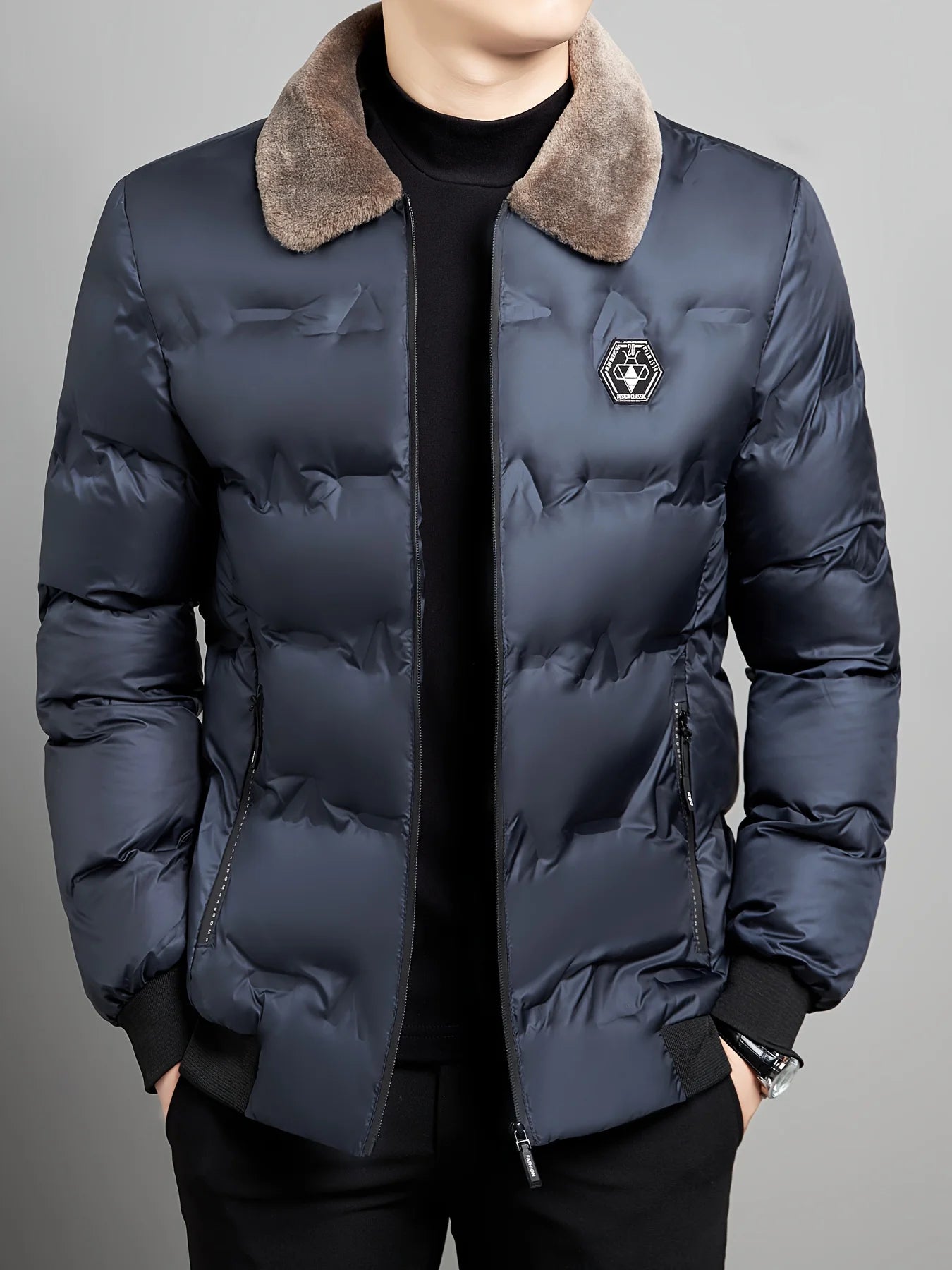 Winter warm jacket, casual business outdoor sports cotton jacket, lapel zipper, real pocket, men's jacket, jacket shirt.