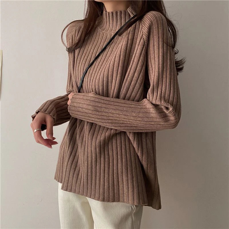 Rollkragen Gestrickte Pullover Frauen Herbst Winter Mode Lose Lange Hülse Alle Spiel Pullover Pullover Solide Büro Dame Jumper.
