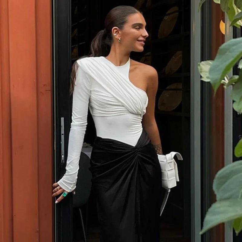 2025 Slim Club Party Bodysuits High Waist Irregular Bodysuit Sexy Backless Twist Streetwear One Shoulder Long Sleeve Tops 19493.