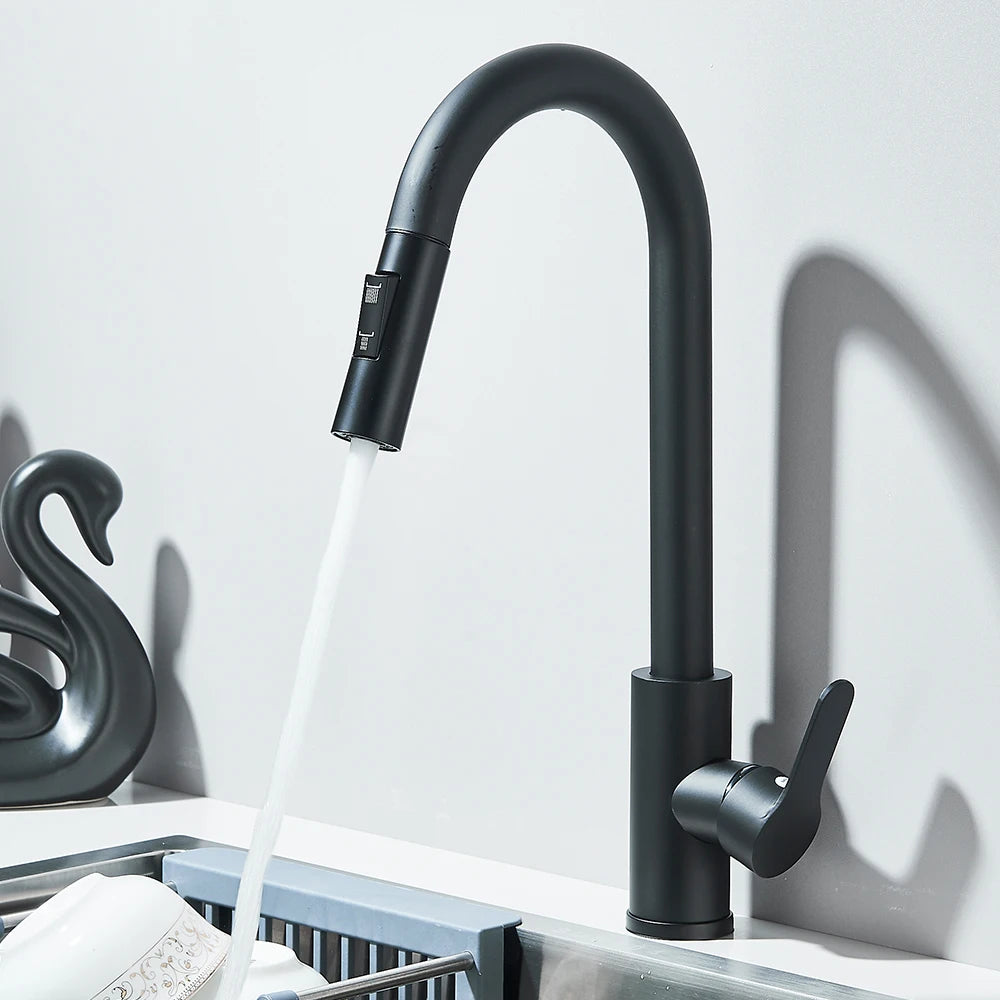 Pull Out Kitchen Faucet 360 Rotate Shower/Stream Sprayer Head Mixer Hot and Cold Water Tap Deck Mounted