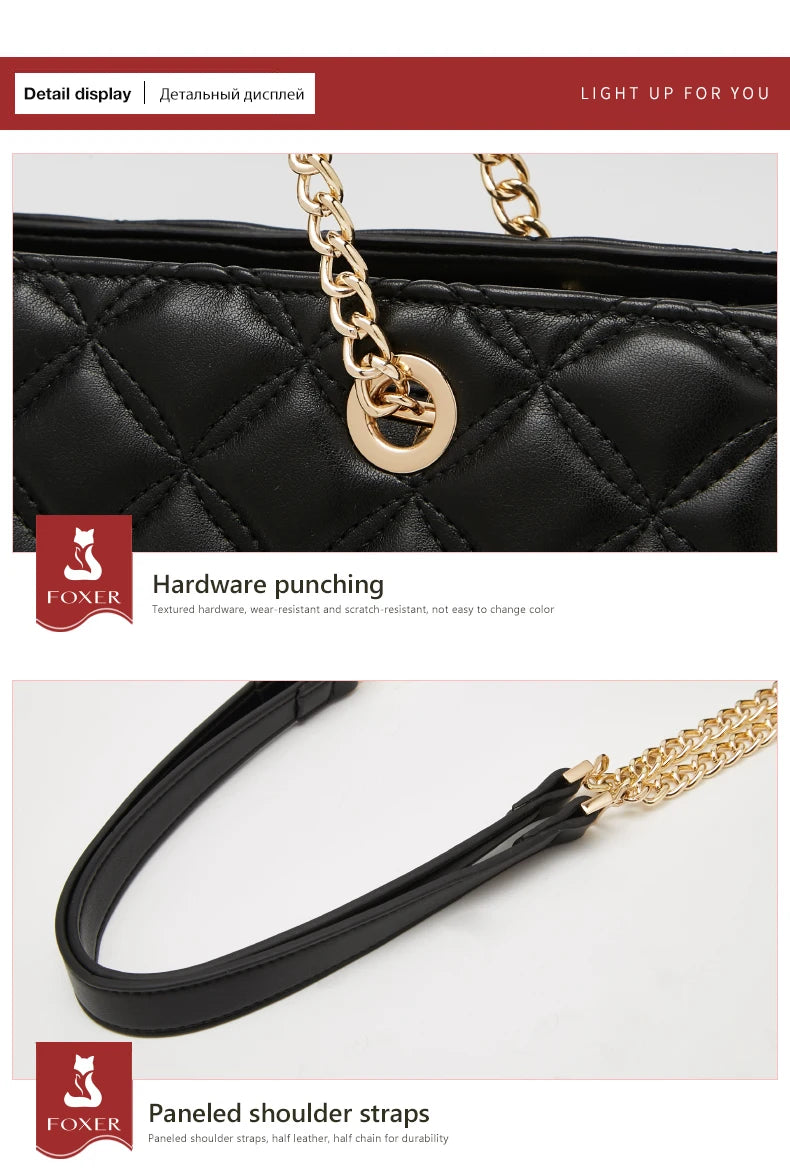 FOXER Women Fashion Quilted Shoulder Bag Female Classic Underarm Bag Vintage Lady Simple Tote Bags Chrismas Gift