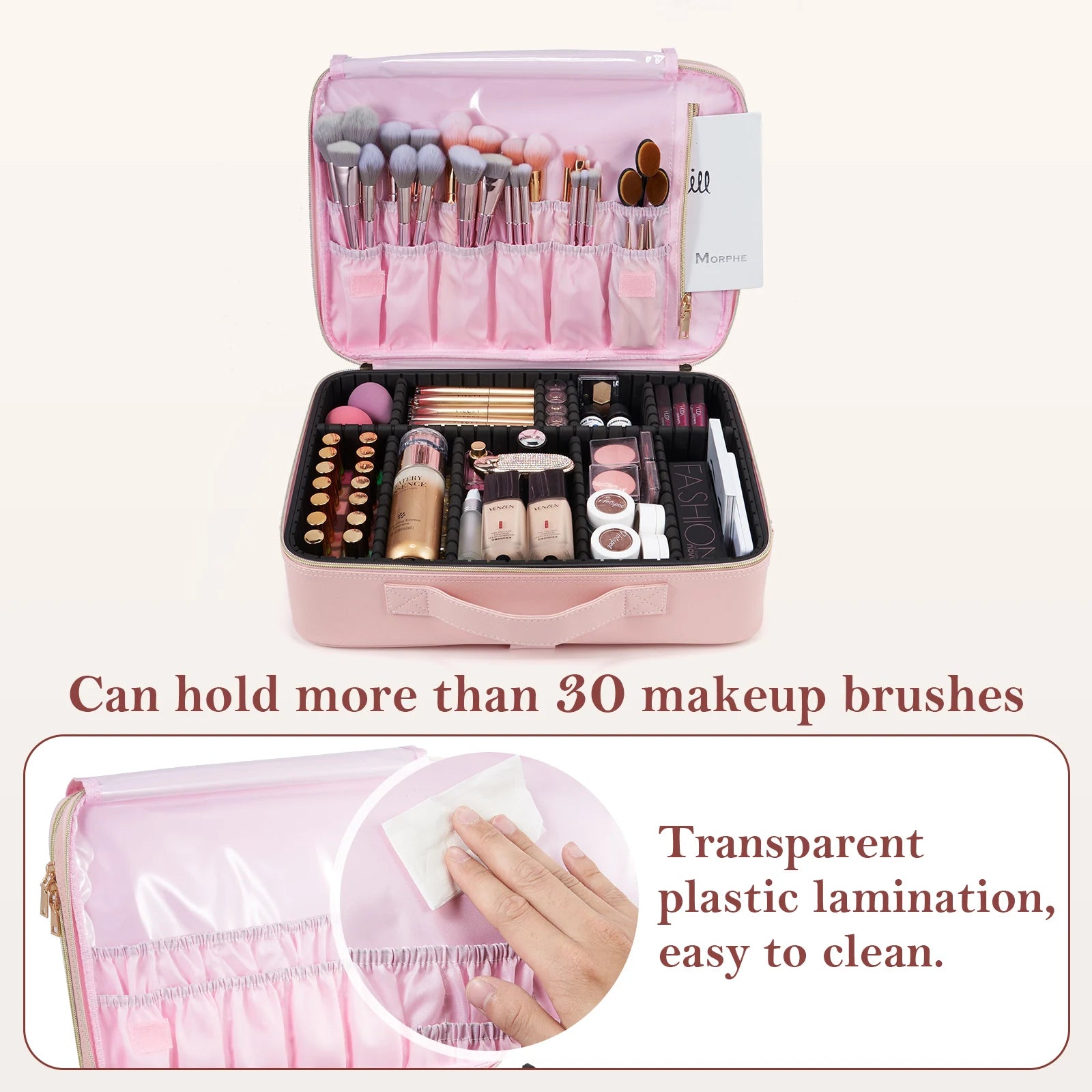 Professional Makeup Bag Extra Large Cosmetic Train Case Make Up Brush Organizer Storage Box Manicure Artist Bags with Dividers.