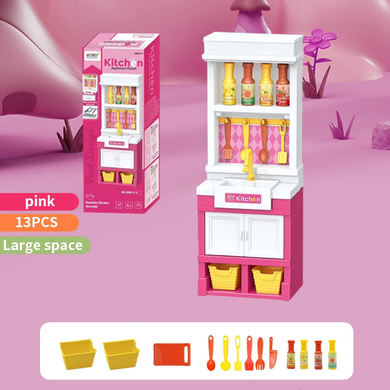 DIY Kid Play House Simulation Kitchen Pretend Toys Kitchenware Lighting and Sounds Cooking Game Set Children Fun Educational Toy