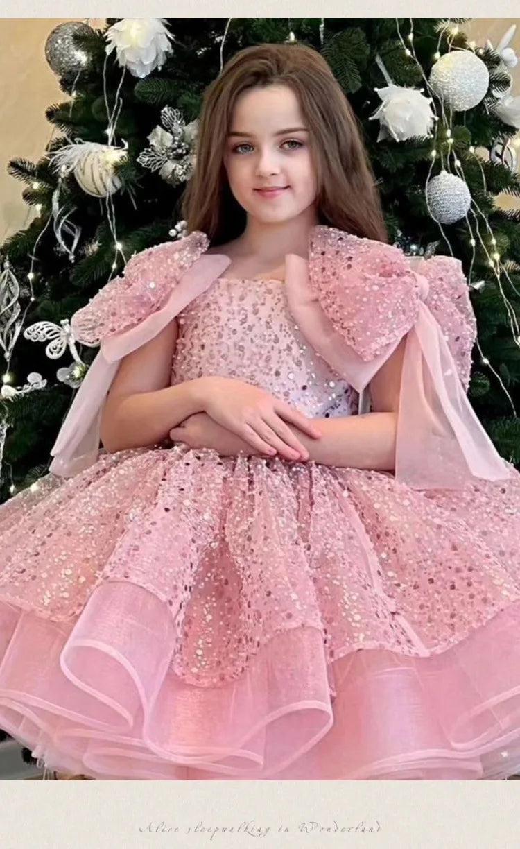 2024 neue Mädchen kleider für formelle Anlässe große Schleife und flauschige Ballett leistung Ballkleid Geburtstags kind Prinzessin Kleid.
