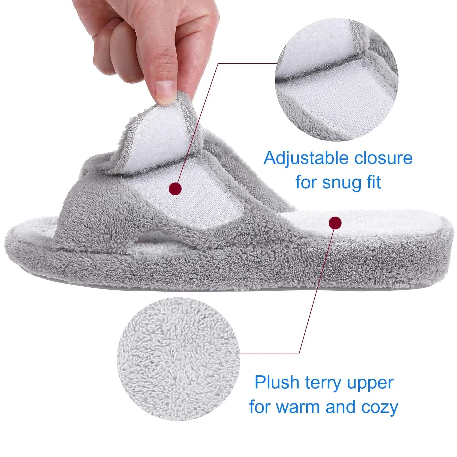 Comwarm Fuzzy House Slippers For Women New Terry Cloth Arch Support Cotton Slippers Four Seasons Open Toe Indoor Flat Slippers.