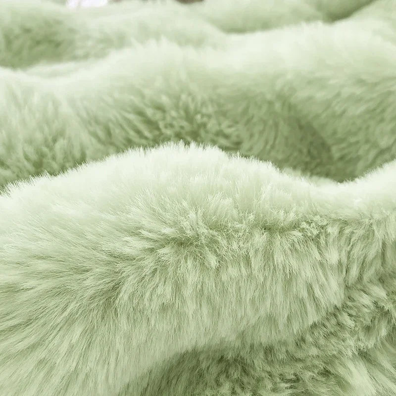Fluffy Plush Fitted Bed Sheet Solid Color Long Hair Fleece Bed Cover For Double Bed fundas de colchón Winter Warm Mattress Cover