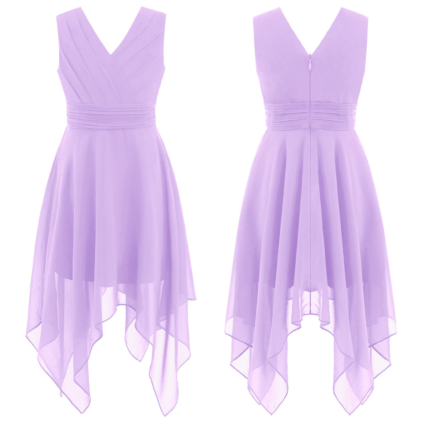 Blumenmädchen-Chiffonkleid mit floraler Spitze, Sommer, ärmellos, hoher, niedriger Saum, formelles Hochzeitskleid für Brautjungfer, Junior, Prinzessin