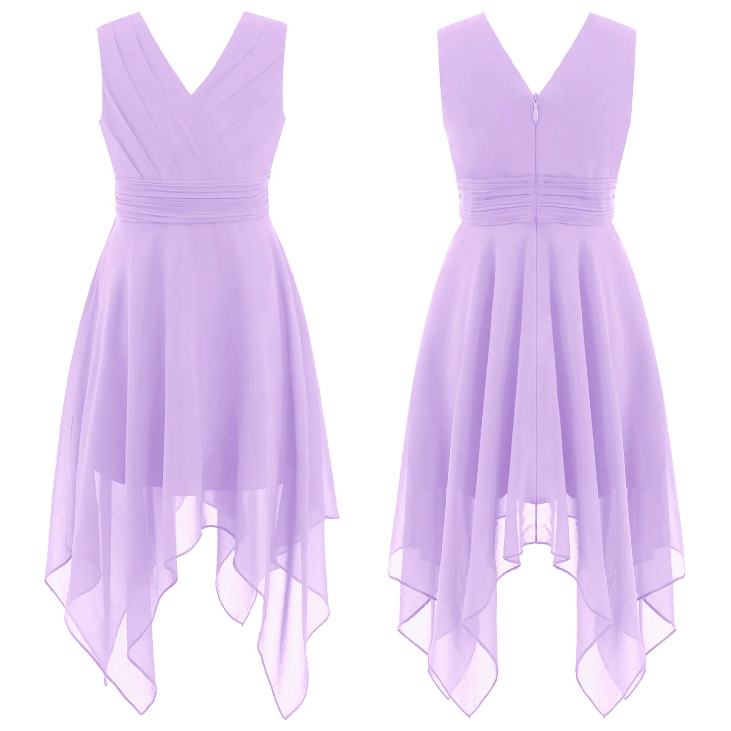 Blumenmädchen-Chiffonkleid mit floraler Spitze, Sommer, ärmellos, hoher, niedriger Saum, formelles Hochzeitskleid für Brautjungfer, Junior, Prinzessin