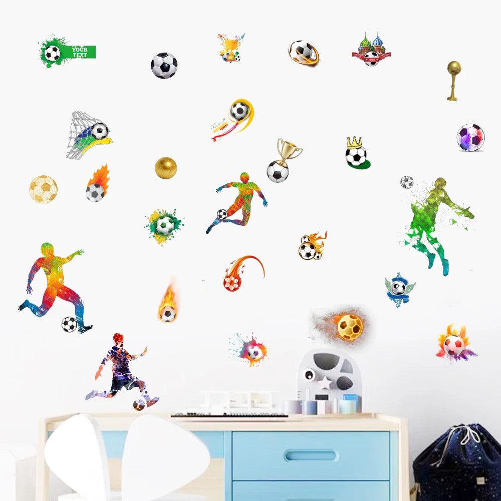 Creative Football PVC Wall Sticker Soccer Personalized Name Wall Decals For Kids Boys Room Mural Bedroom Decor Poster Art.