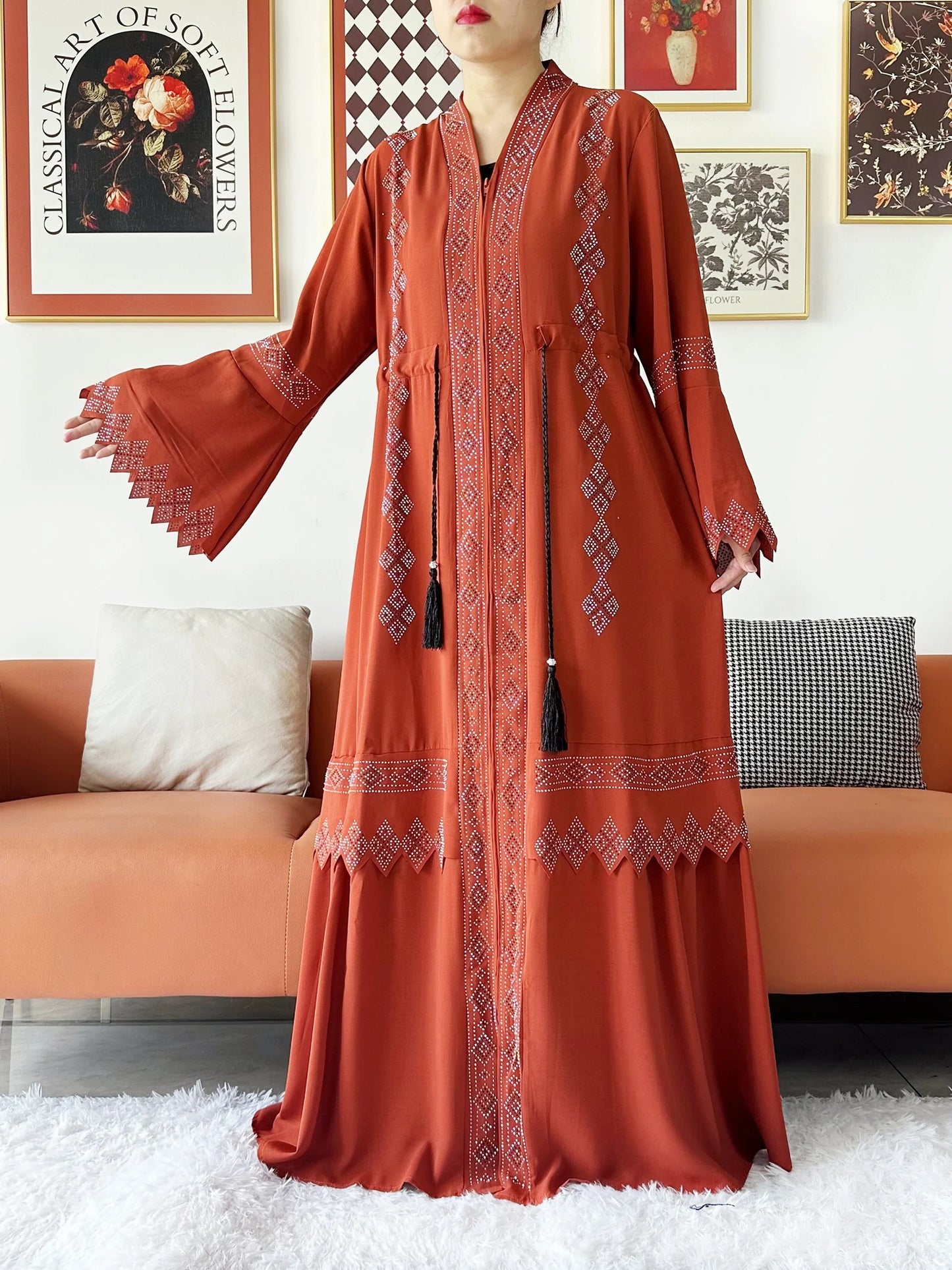 Laxury Design New Women Elegant Dress Chiffon Open Abaya Muslim Women Dress Islamic Clothing Cardigan Abaya Women Muslim Dress.