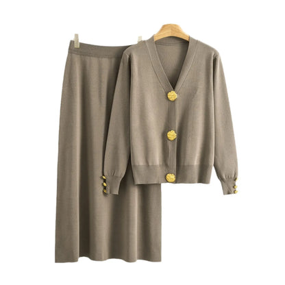 Women Knitted Sweater Muslim 2 Piece Set Cardigan Single Breasted Coat Long Skirt Suit Knit Outfits Morocco Autumn Winter 2025.