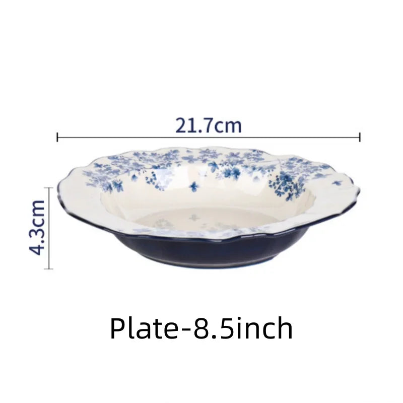 Chinese Style Ceramic Bowls Plates Retro Tableware Ramen Bowl Steak Dish Dessert Salad Plate Party Household Dinnerware Decor.